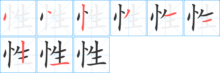 性的笔顺分步演示