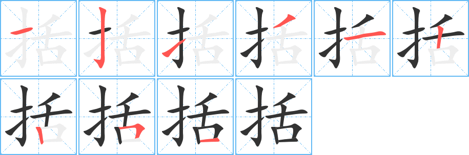 括的笔顺分步演示