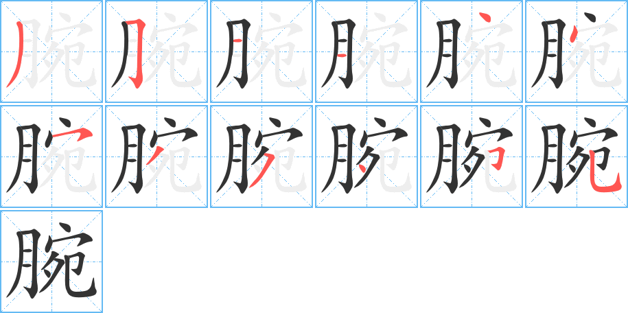 腕的笔顺分步演示