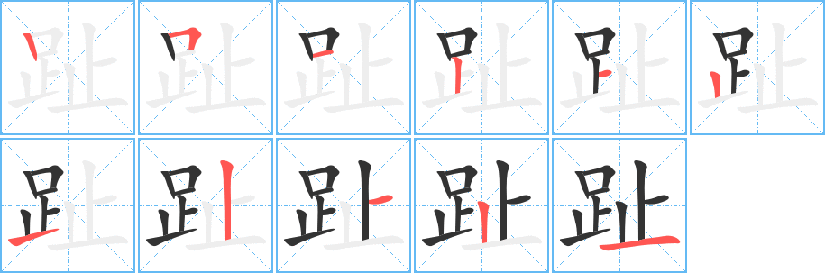 趾的笔顺分步演示