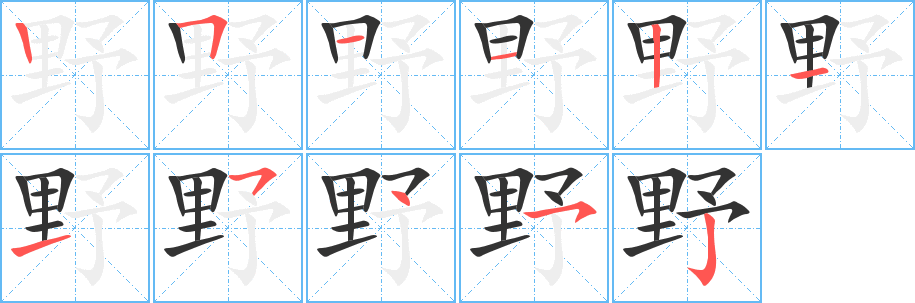 野的笔顺分步演示