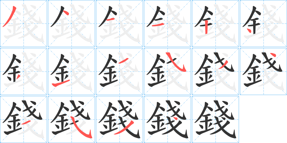 錢的笔顺分步演示