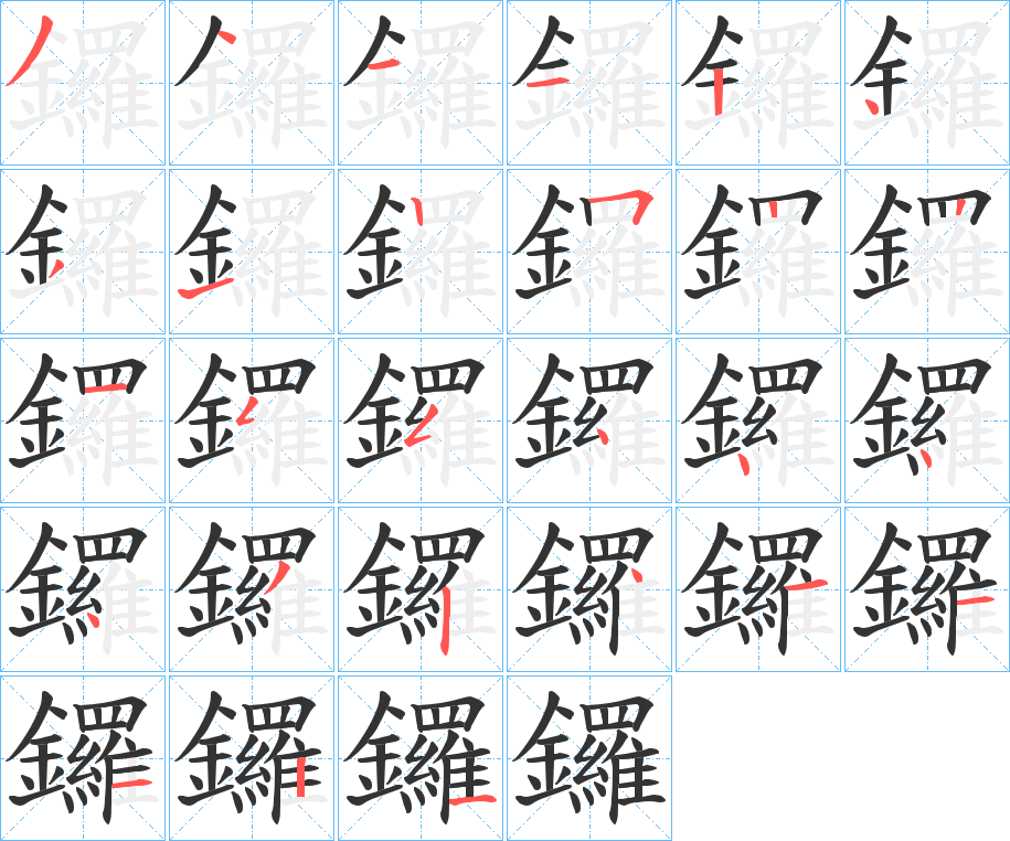 鑼的笔顺分步演示