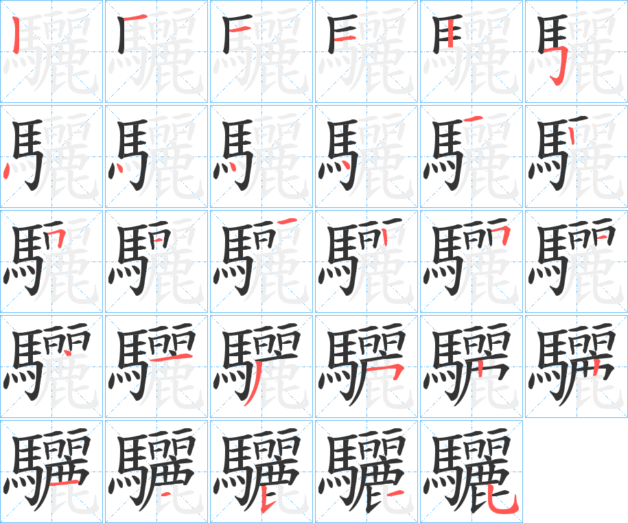 驪的笔顺分步演示